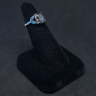 Size 6 - Small flowers Blue Fire Opal oval Mystic Amethyst sterling silver ring