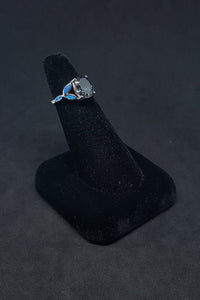 Size 6 - Small flowers Blue Fire Opal oval Mystic Amethyst sterling silver ring