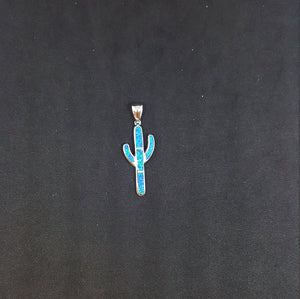 Cactus Blue Fire Opal sterling silver pendant necklace