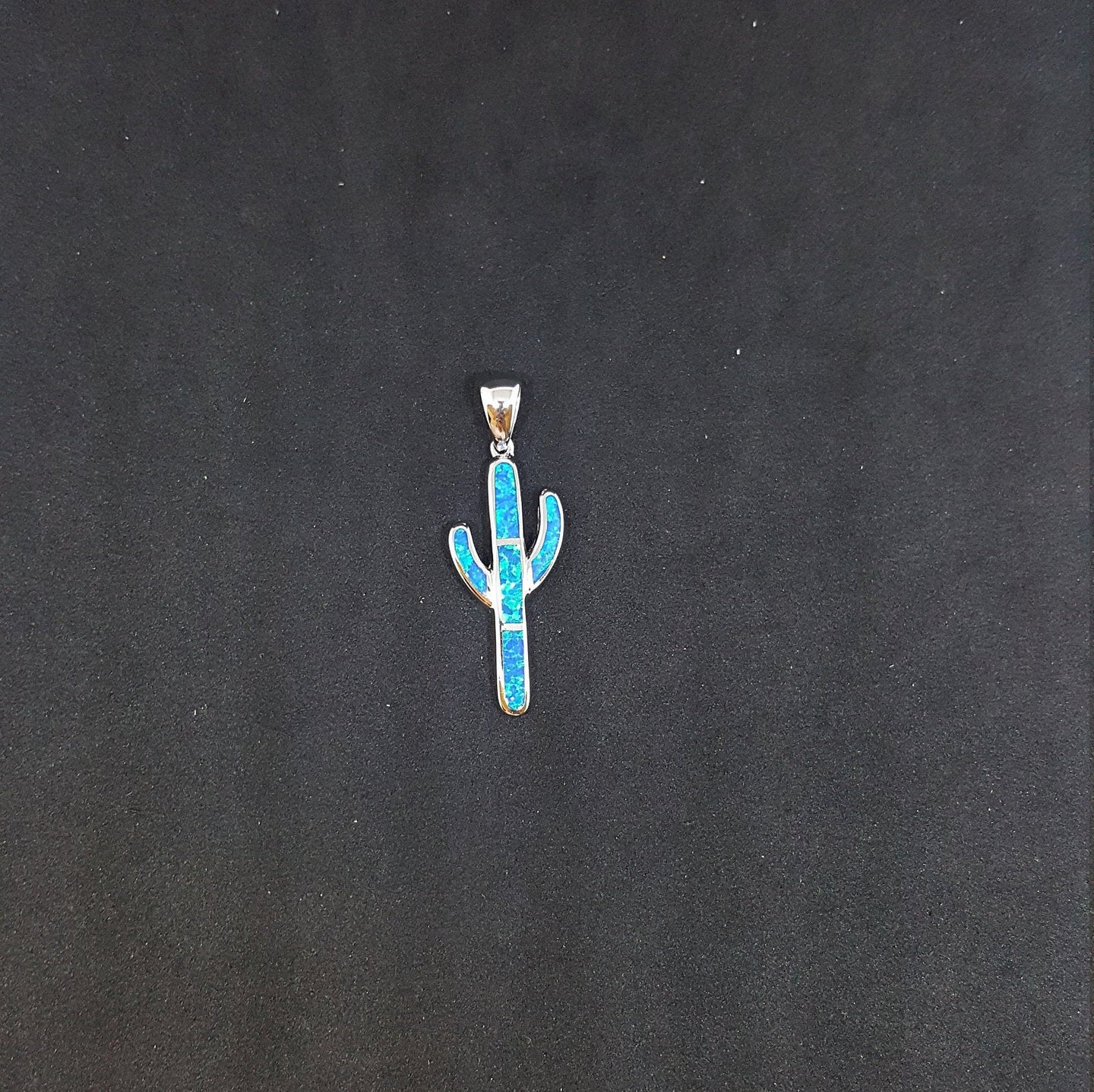 Cactus Blue Fire Opal sterling silver pendant necklace