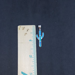 Cactus Blue Fire Opal sterling silver pendant necklace