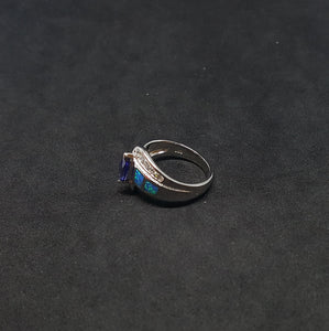 Size 6 - Blue Fire Opal micro CZ marquise-cut Tanzanite sterling silver ring