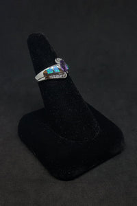 Size 8 - Blue Fire Opal micro CZ marquise-cut Amethyst sterling silver ring
