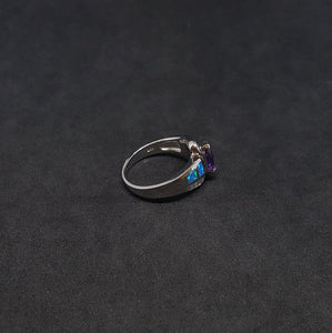 Size 8 - Blue Fire Opal micro CZ marquise-cut Amethyst sterling silver ring