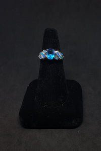Size 8 - String knot Blue Fire Opal oval Topaz sterling silver ring