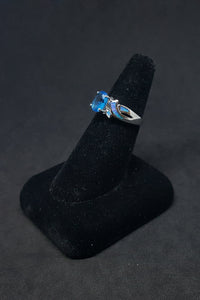 Size 8 - String knot Blue Fire Opal oval Topaz sterling silver ring