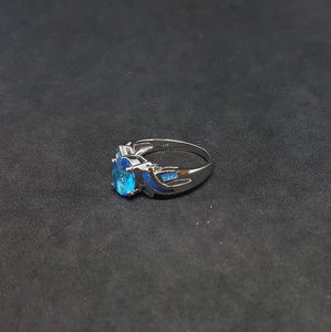 Size 8 - String knot Blue Fire Opal oval Topaz sterling silver ring
