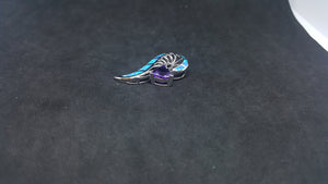 Blue Fire Opal Amethyst triangle shape sterling silver pendant necklace