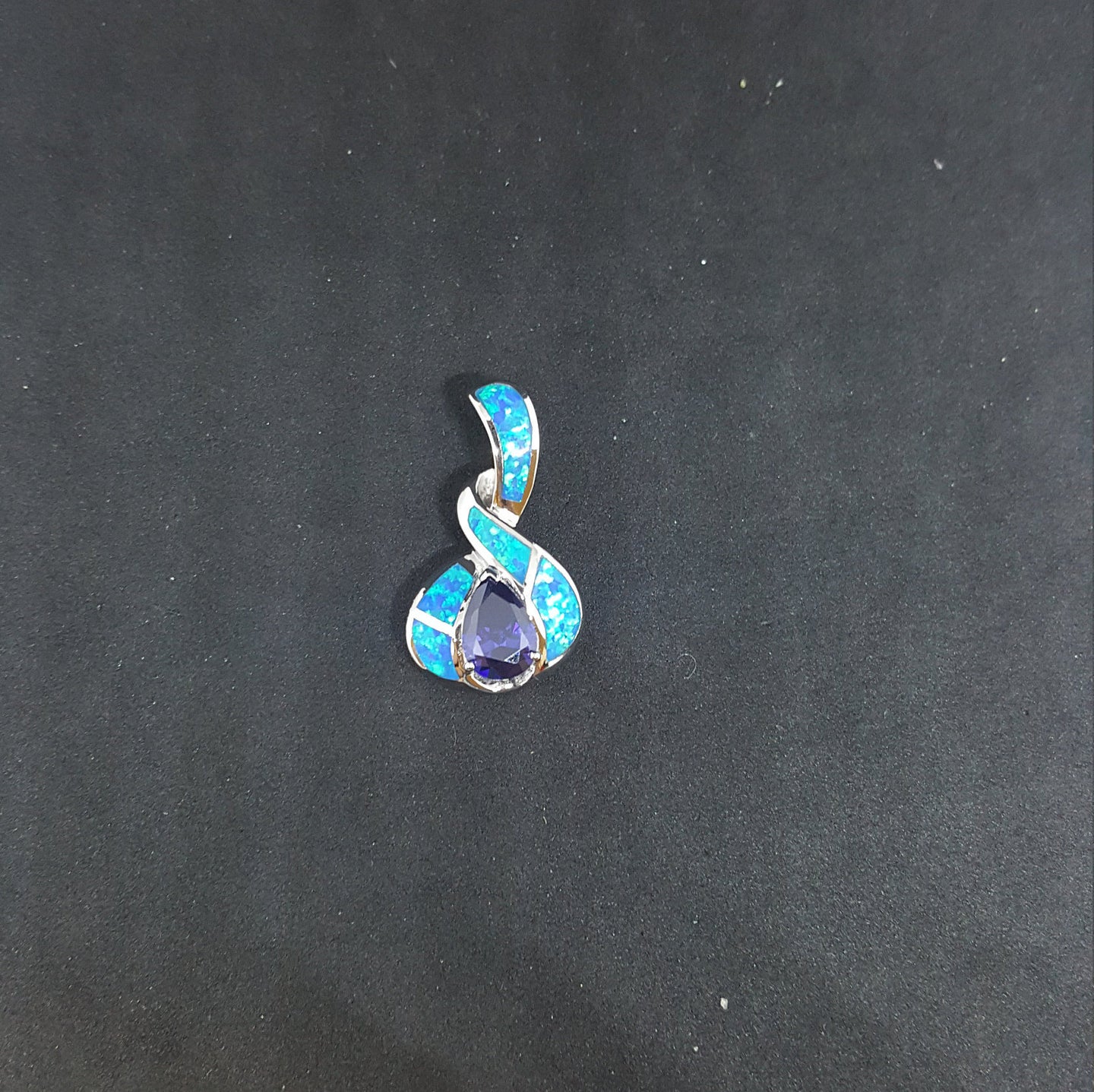 Twisted stones Blue Opal Amethyst CZ sterling silver pendant necklace