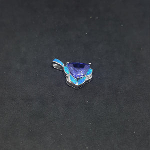 Blue Fire Opal flower shape with Triangles shape tanzanite sterling silver pendant