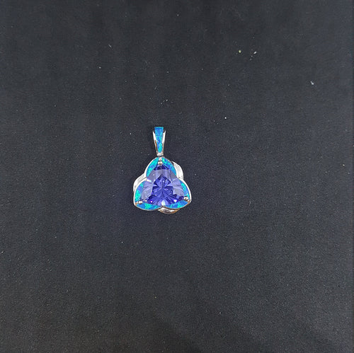 Blue Fire Opal flower shape with Triangles shape tanzanite sterling silver pendant