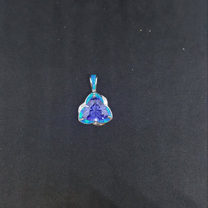 Blue Fire Opal flower shape with Triangles shape tanzanite sterling silver pendant