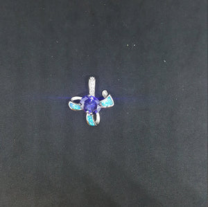 Blue Fire Opal flower shape with Triangles shape Amethyst and CZ sterling silver pendant