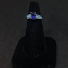Size 6 1/4 - Two stripes Blue Fire Opal oval Tanzanite sterling silver ring