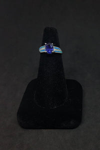 Size 6 1/4 - Two stripes Blue Fire Opal oval Tanzanite sterling silver ring