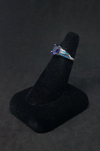 Size 6 1/4 - Two stripes Blue Fire Opal oval Tanzanite sterling silver ring