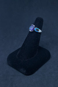 Size 6 1/4 - simple rope Blue Fire Opal oval Amethyst sterling silver ring
