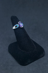 Size 6 1/4 - simple rope Blue Fire Opal oval Amethyst sterling silver ring