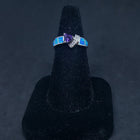 Size 8 1/4 - arrow Blue Fire Opal micro CZ trillion-cut Amethyst sterling silver ring