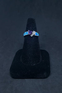 Size 8 1/4 - arrow Blue Fire Opal micro CZ trillion-cut Amethyst sterling silver ring