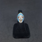 Chief head ring - inlay Blue Fire Opal and Red Fire Opal - sterling silver ring - size 8 1/2 size 10