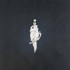 Wonder Owl White Fire Opal Black Onyx sterling silver pendant necklace