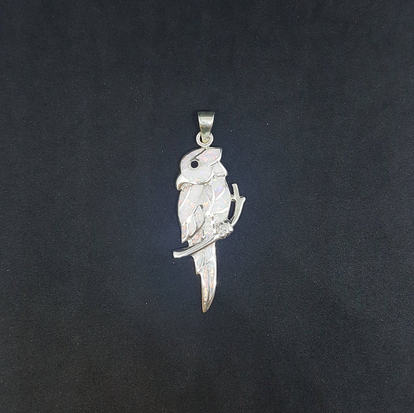 Wonder Owl White Fire Opal Black Onyx sterling silver pendant necklace