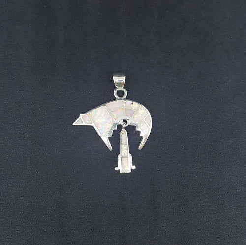 Bear White Fire Opal Sterling silver pendant necklace