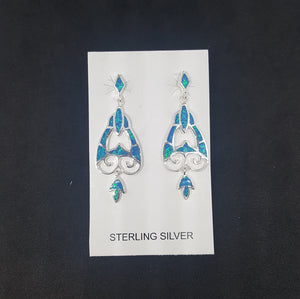 Spiral Triangle Dream Catcher Blue Fire Opal Sterling silver stud earrings