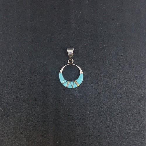 Crescent Moon Beauty Turquoise and White Fire Opal Sterling Silver Pendant