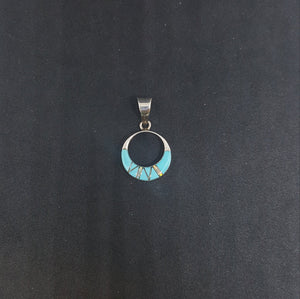 Crescent Moon Beauty Turquoise and White Fire Opal Sterling Silver Pendant
