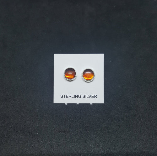 5mm Amber square sterling silver stud earrings