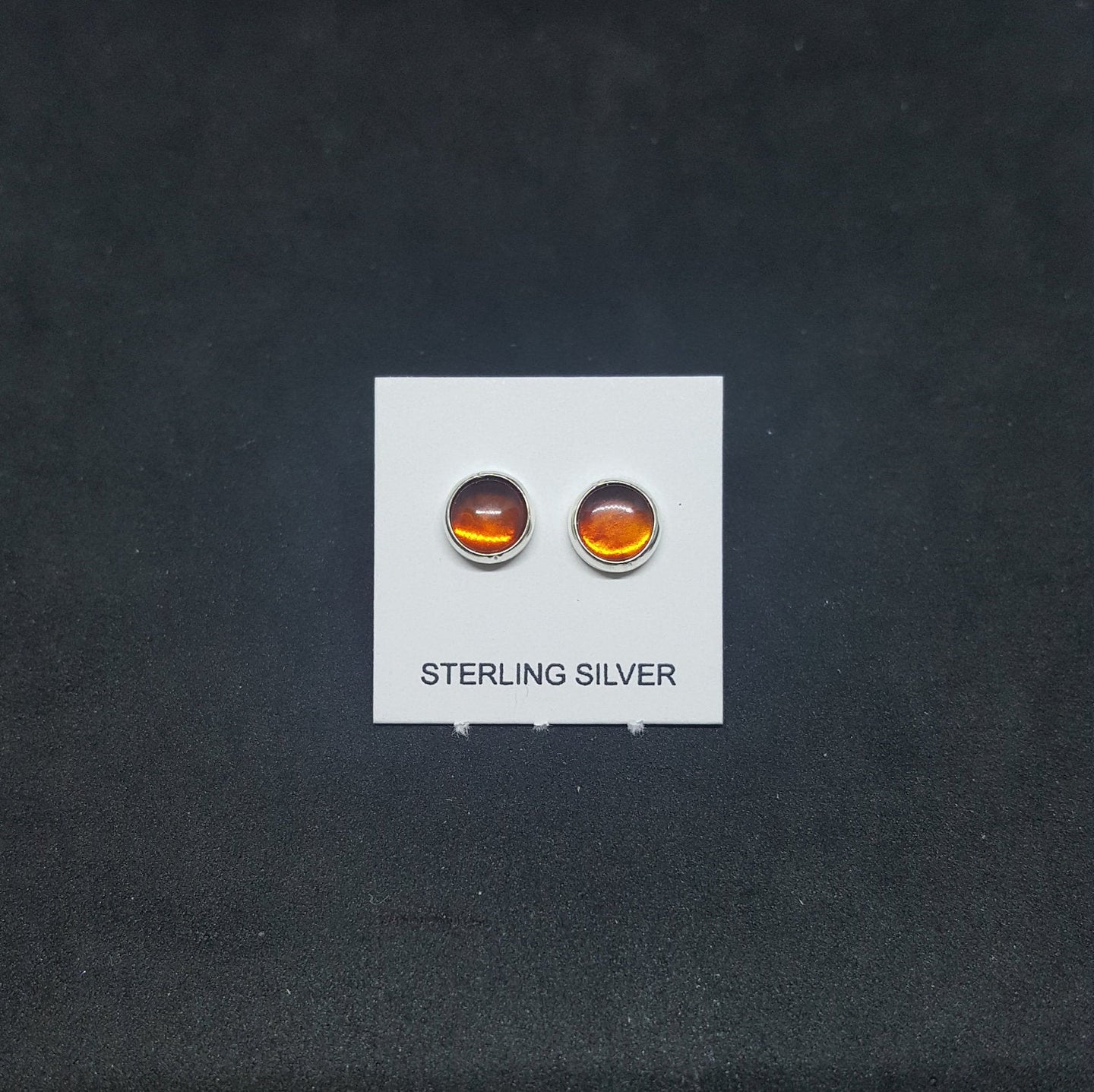 5mm Amber square sterling silver stud earrings