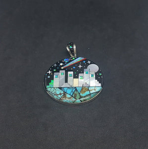 Wonder Galaxy Native city multi-stones round shape Sterling silver pendant necklace