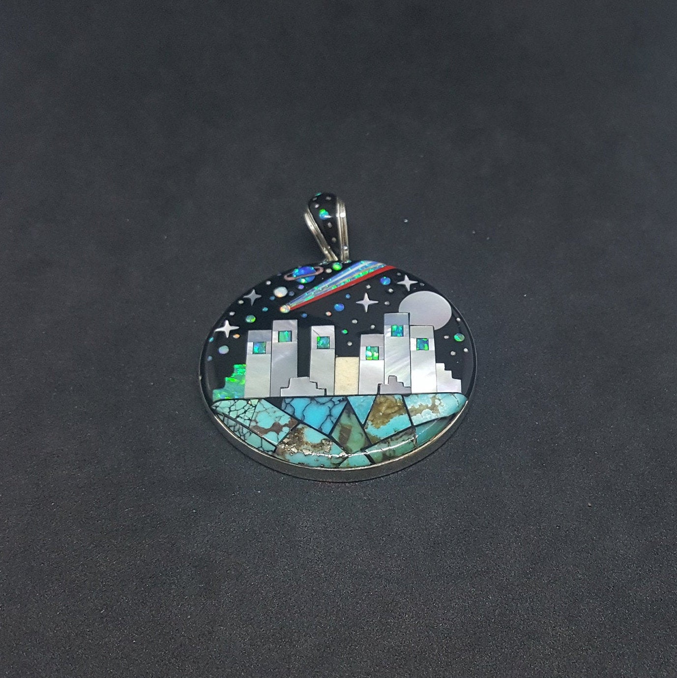 Wonder Galaxy Native city multi-stones round shape Sterling silver pendant necklace