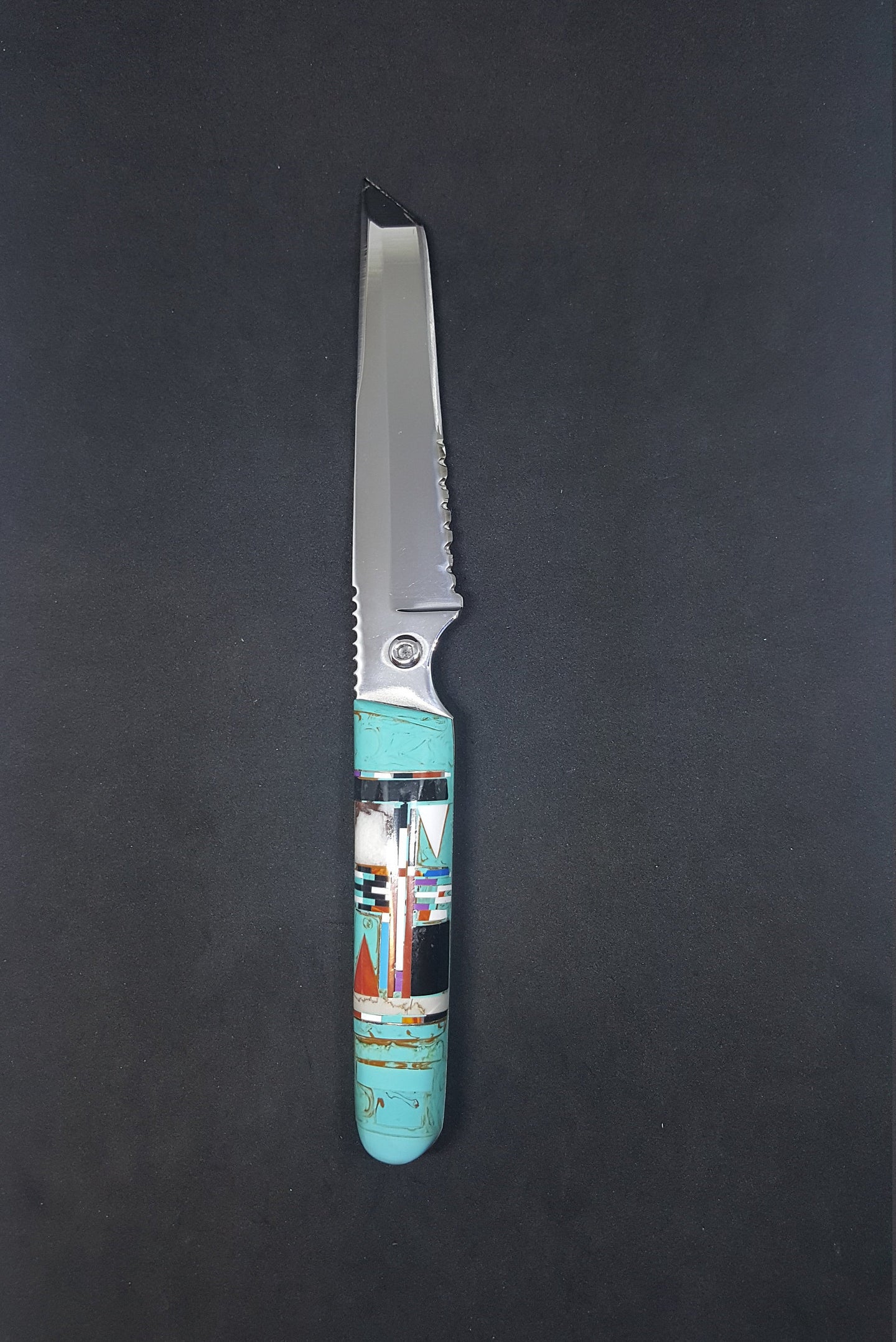 Inlay turquoise pocket knife with black sheath