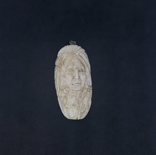 Carving Deer horn Native lady with animals Pendant