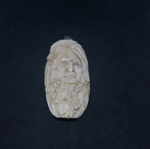 Carving Deer horn Native lady with animals Pendant