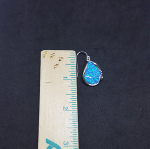 Wavy design Blue fire Opal Sterling silver teardrop dangle/drop opal earrings