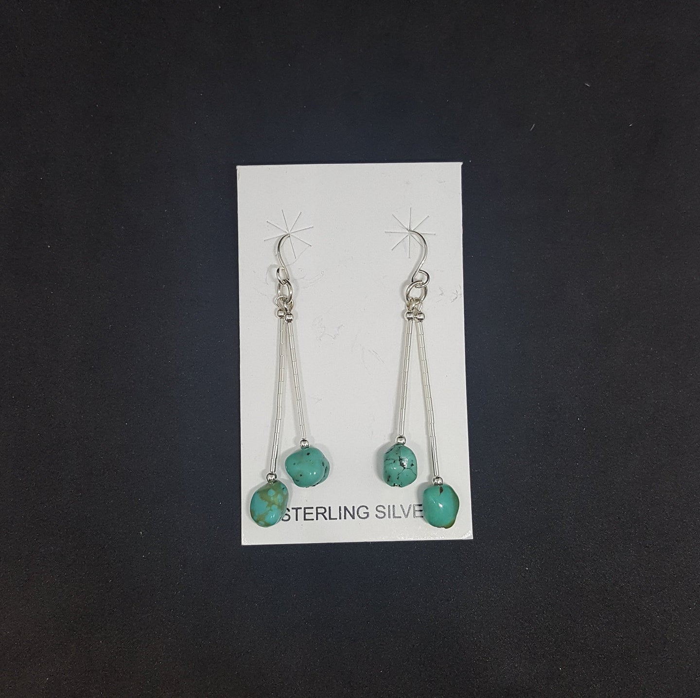 Two Stones Kingman Turquoise Sterling silver dangle earrings