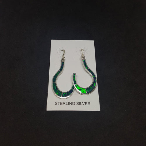 C-shaped Hook Green Opal Sterling silver stud earrings