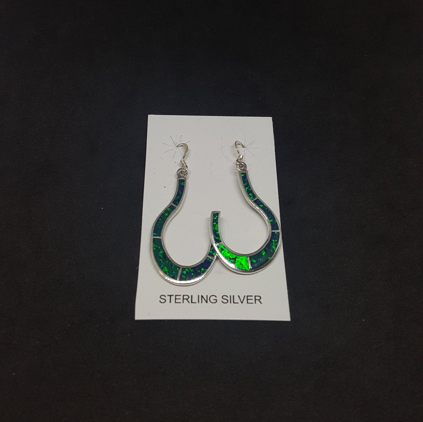 C-shaped Hook Green Opal Sterling silver stud earrings