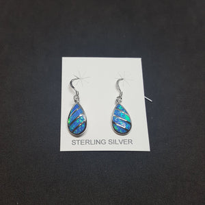 Striped Teardrop Blue fire Opal Sterling silver dangle/drop earrings