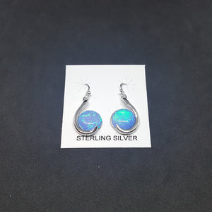 Hook A Moon Blue fire Opal Sterling silver round shape dangle/drop earrings
