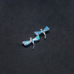 Shiny Double Dragon fly oval Topaz  Blue fire opal  sterling silver opal pendant