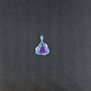 Blue Fire Opal flower shape with Triangles shape Amethyst sterling silver pendant