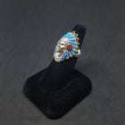 Chief head ring - inlay Blue Fire Opal and Red Fire Opal - sterling silver ring - size 8 1/2 size 10