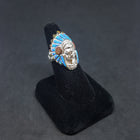 Chief head ring - inlay Blue Fire Opal and Red Fire Opal - sterling silver ring - size 8 1/2 size 10