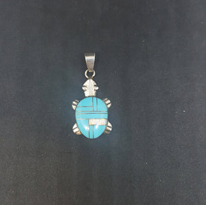 Beauty Turquoise and White Fire Opal Turtle Pendant - sterling silver