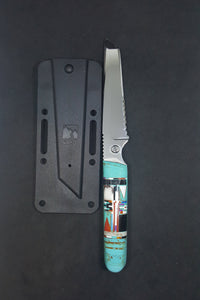 Inlay turquoise pocket knife with black sheath